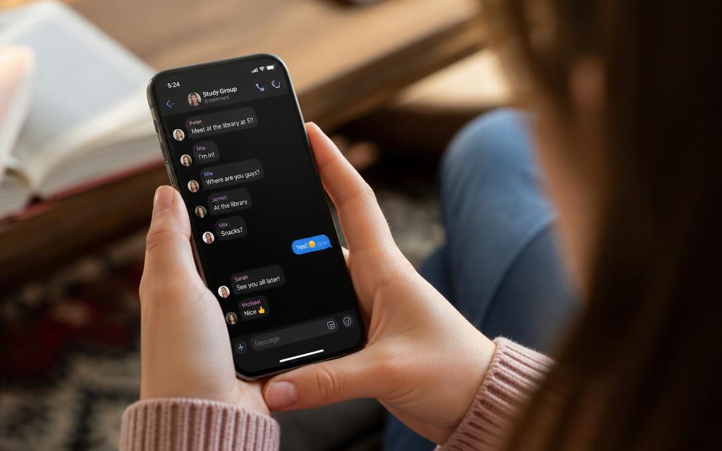 Young person checking a WhatsApp group chat on a phone